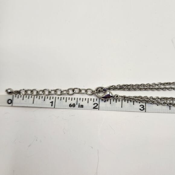 Geometric Shapes Double Chain Silver Tone Necklace Choker Round Square Oval - Picture 5 of 5